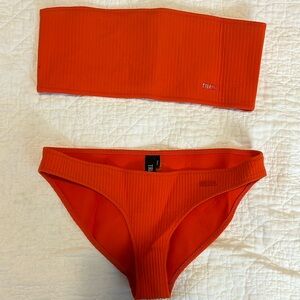 Red Ribbed Triangl Bikini Set